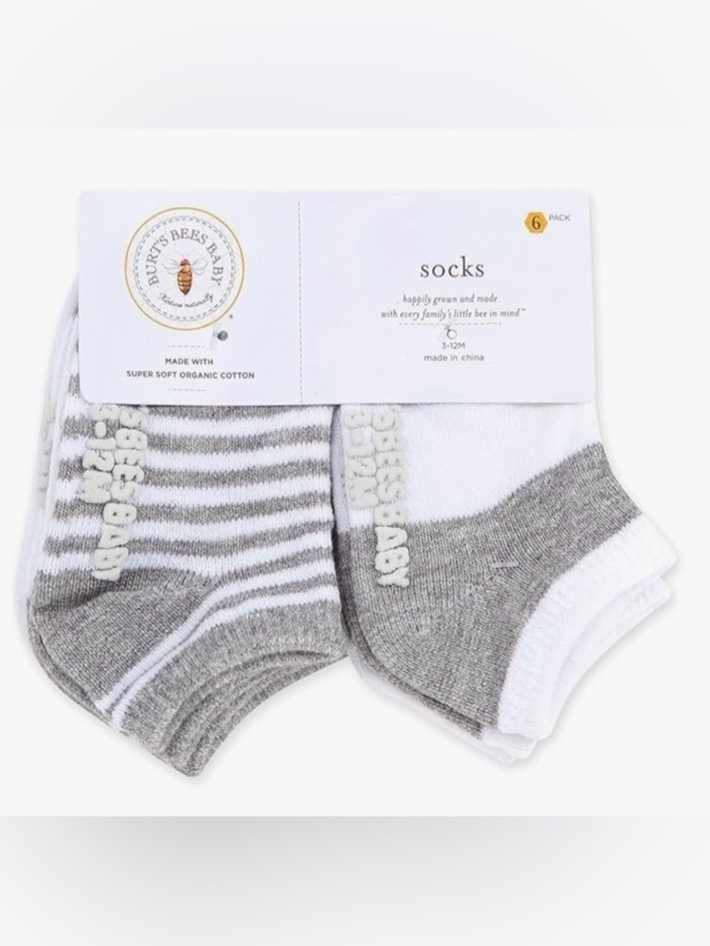 Burt's Bees Baby Gray & White Infant No-Show Sock Set - 6 Pack